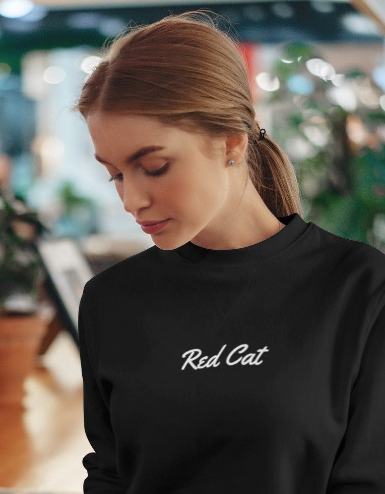RedCat Cursive print French Terry Crewneck Black Model Girl