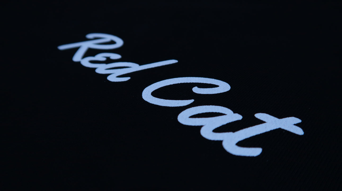 RedCat Cursive print French Terry Crewneck Black Print Close Up