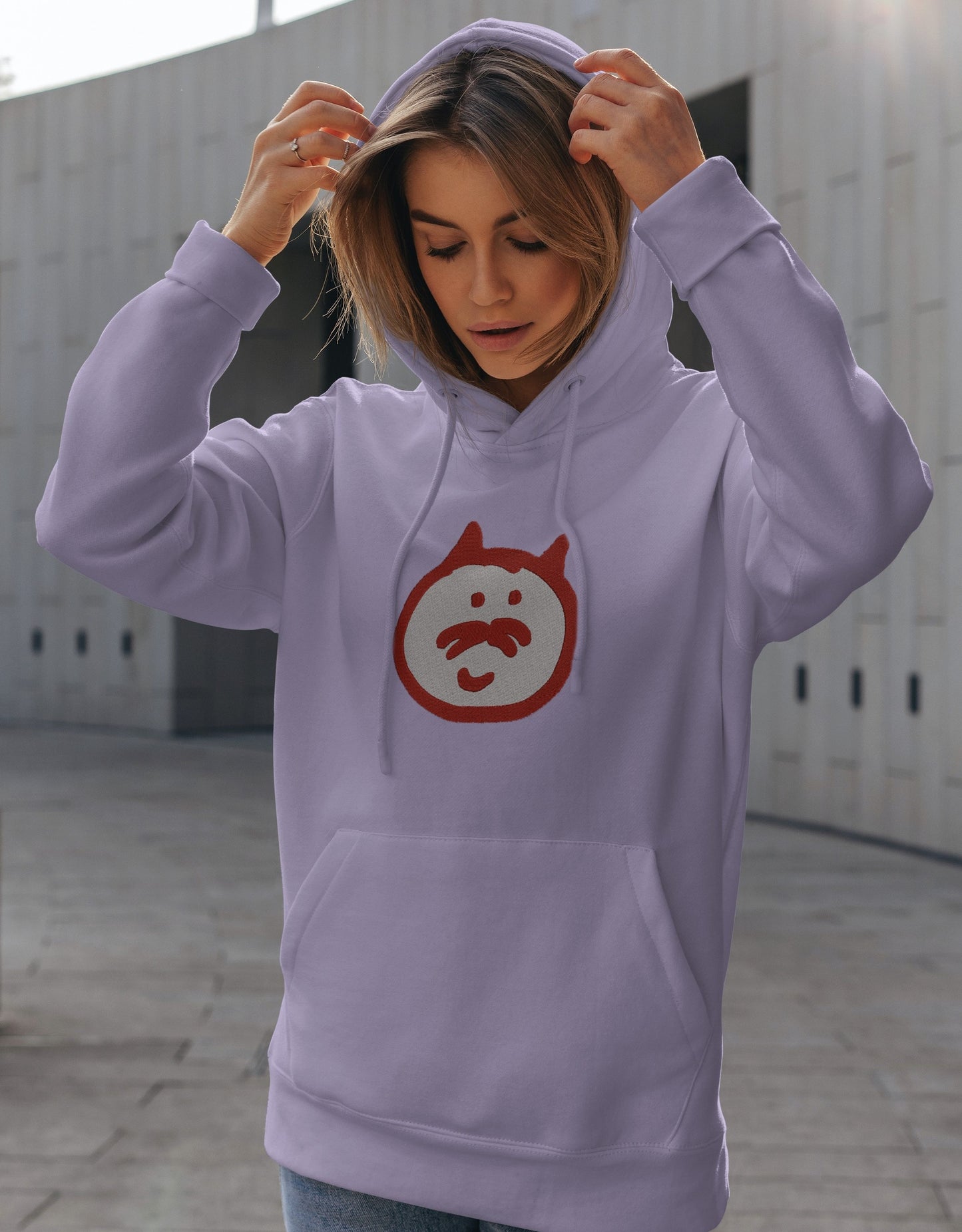 RedCat Embroidered Big Logo Hoodie Lavender Model Girl