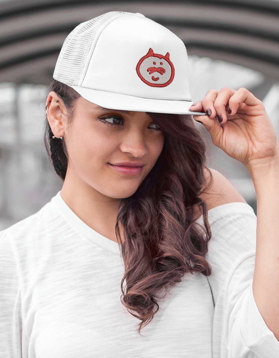 Girl Model wearing RedCat Embroidered Cap White